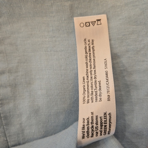 Eileen Fisher 100% Organic Linen Short Sleeve Top Blouse Light Blue Size Large - Picture 8 of 8